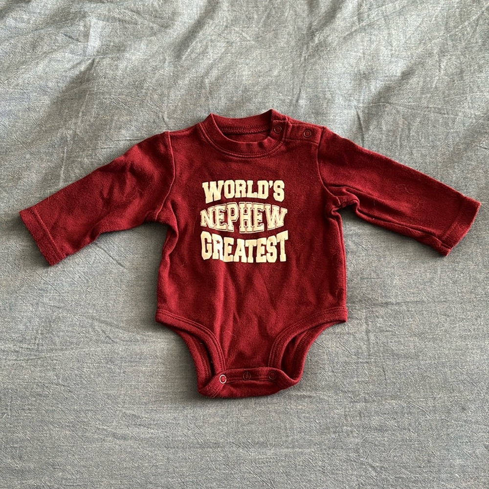 Falls Creek Baby Maroon Baby Onesie Bodysuit 0-3 Mo - World's Greatest Nephew